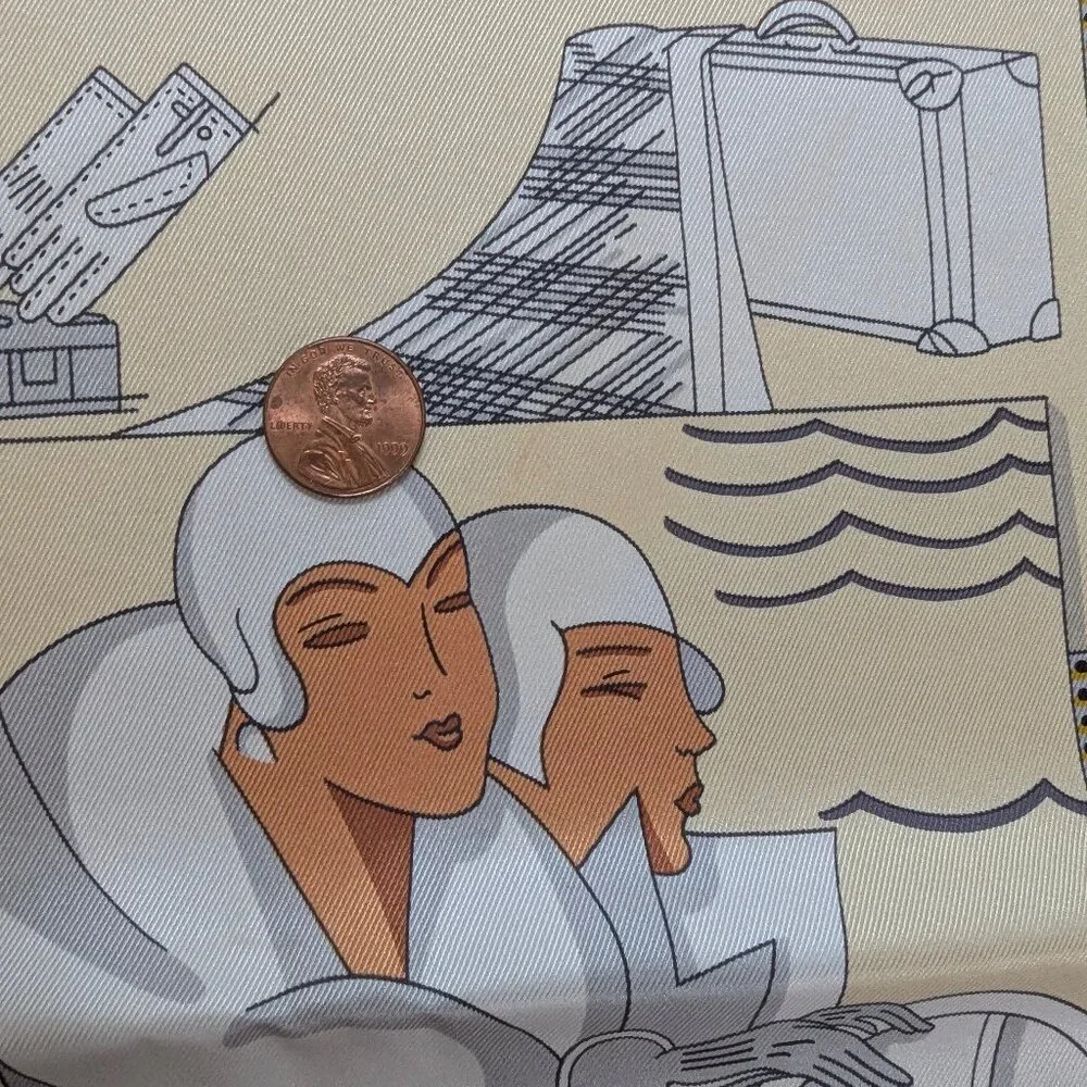HERMES L'Elegance et le Confort en Automobile 70 cm Cream Silk Square Scarf RARE - Picture 13 of 16